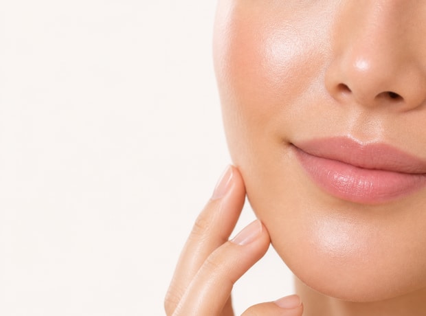 Close portrait showing natural facial skin